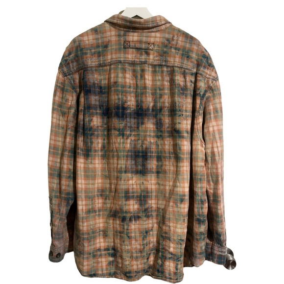 Be Kind Distressed Bleached Flannel Shirt Size: X-Large Oversized - Picture 2 of 3
